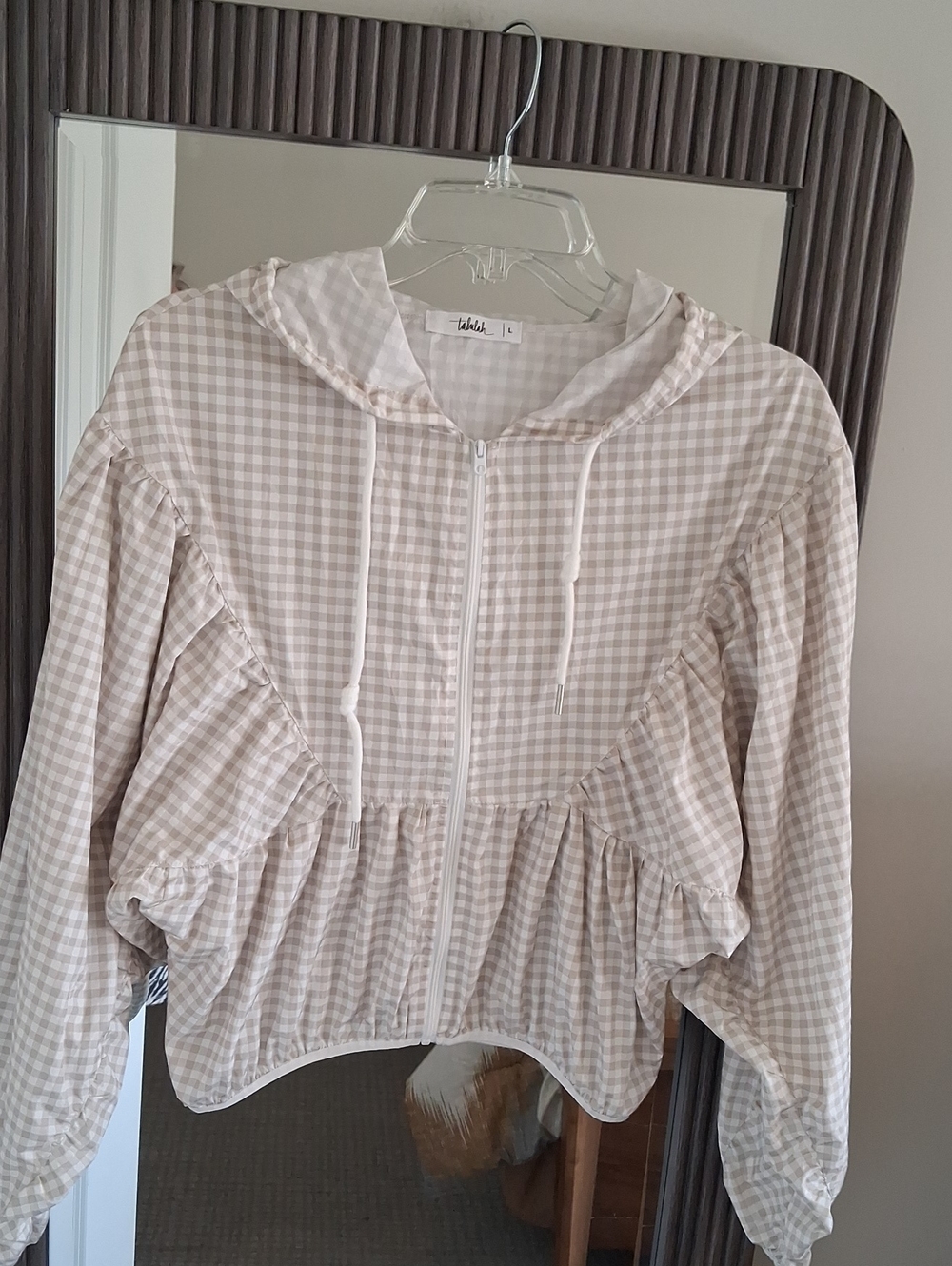 Tallulah Beige & White Gingham Windbreaker Jacket ** Size Large